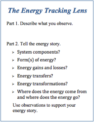 Image of Motion Student Notebook, page 1, The Energy Tracking Lens