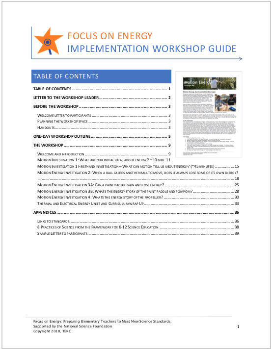 Screenshot of the Table of Contents page of the Implementation Workshop Guide.
