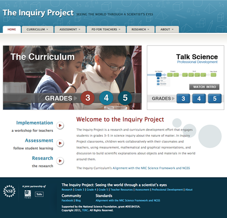 Screenshot of the Inquiry Project homepage.